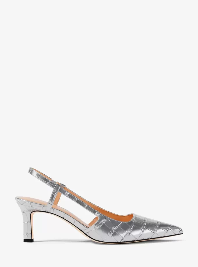 Alora Slingback-Pumps aus metallisch-krokodilledergeprägtem Leder