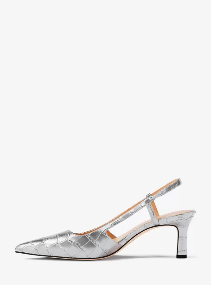 Alora Slingback-Pumps aus metallisch-krokodilledergeprägtem Leder