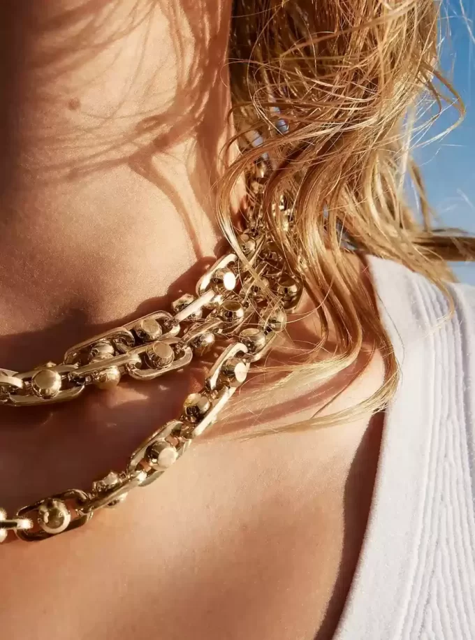 Astor Link Große Halskette aus edelmetallplattiertem Messing