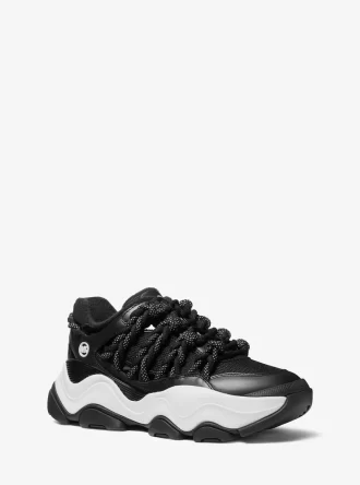 Atlas Cord Leder- und Mesh-Sneaker