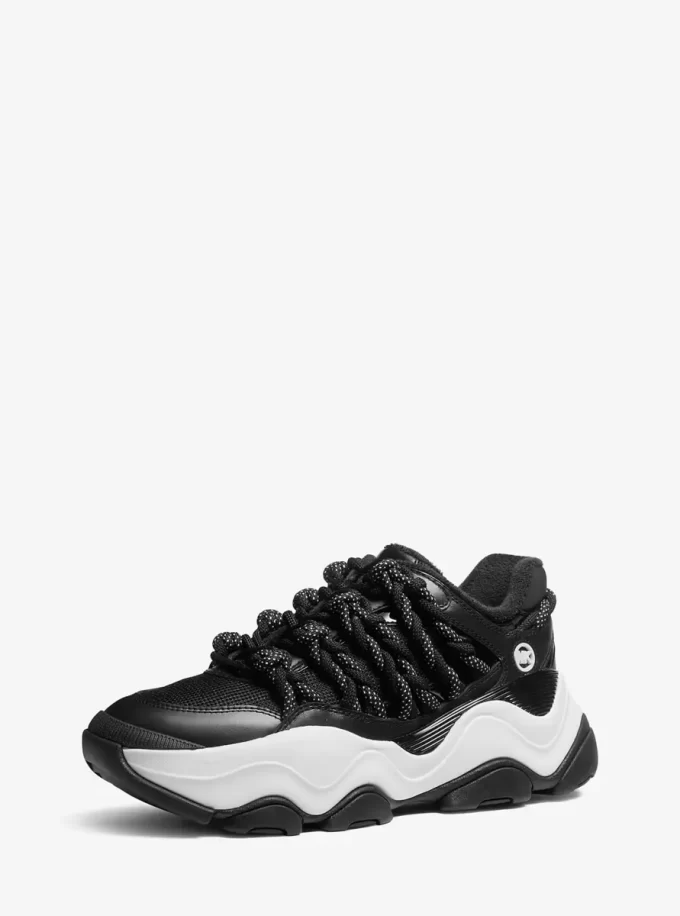 Atlas Cord Leder- und Mesh-Sneaker