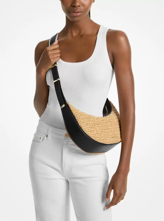 Avra Medium Handgehäkelte und Leder-Umhängetasche