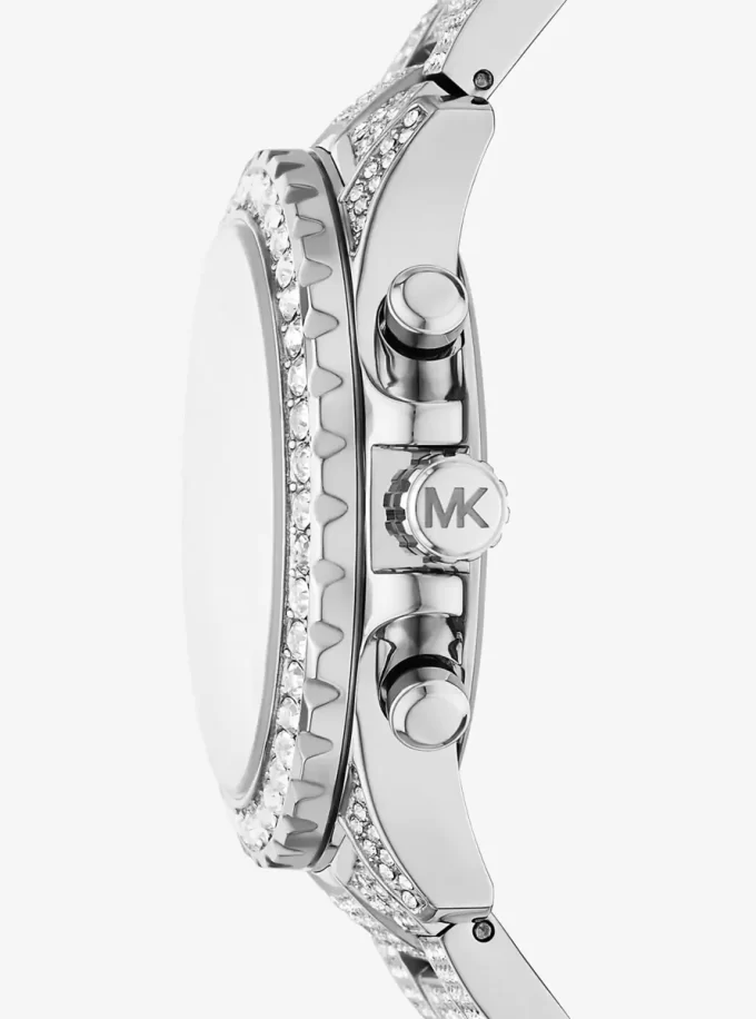 Übergroße Everest Pavé silberfarbene Uhr