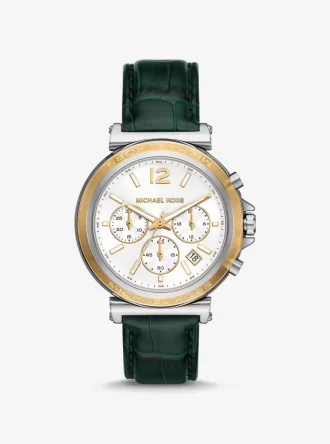 Übergroße Maren-Uhr in Silberoptik mit Lederarmband in Krokodilprägung