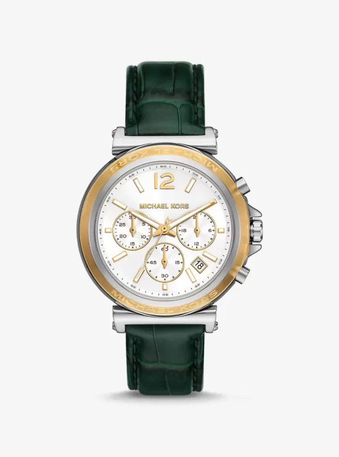 Übergroße Maren-Uhr in Silberoptik mit Lederarmband in Krokodilprägung