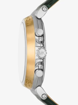 Übergroße Maren-Uhr in Silberoptik mit Lederarmband in Krokodilprägung