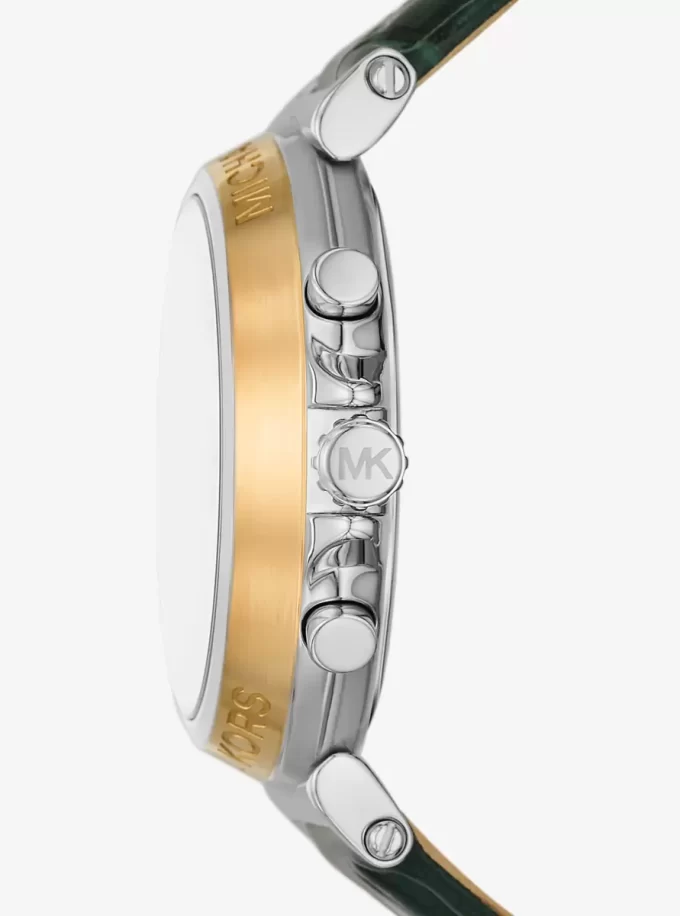 Übergroße Maren-Uhr in Silberoptik mit Lederarmband in Krokodilprägung