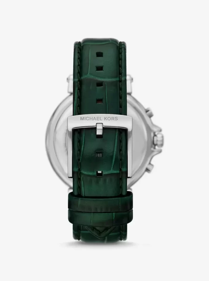 Übergroße Maren-Uhr in Silberoptik mit Lederarmband in Krokodilprägung