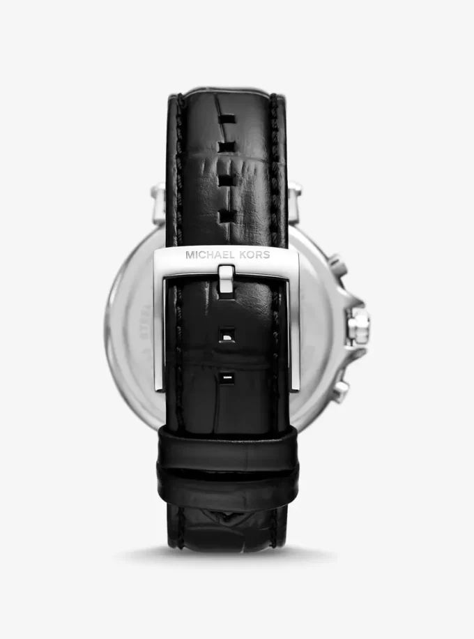 Übergroße Maren-Uhr in Silberoptik mit Lederarmband in Krokodilprägung