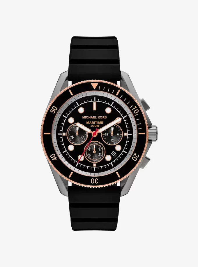 Übergroße maritime Uhr aus Gunmetal und Silikon Übergroße maritime Uhr aus Gunmetal und Silikon