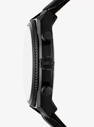 Übergroße Panorama-Uhr in Schwarz und mit Krokodilprägung