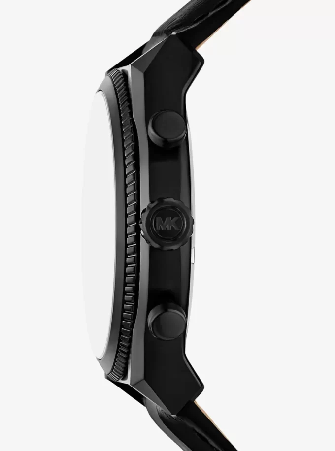 Übergroße Panorama-Uhr in Schwarz und mit Krokodilprägung