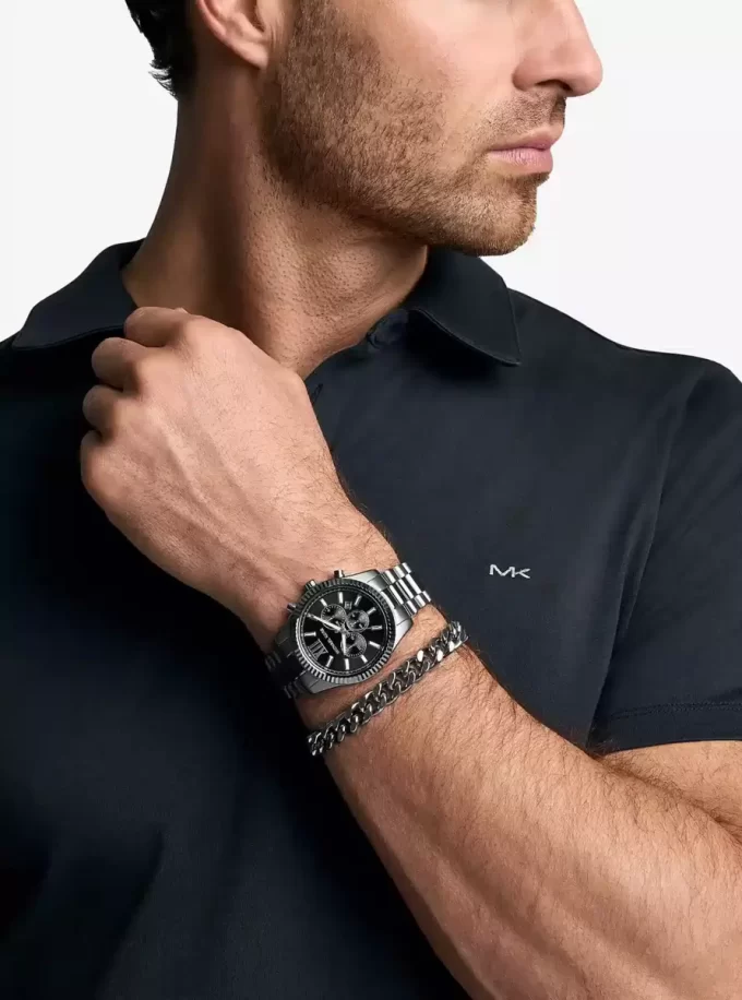 Übergroßes Lexington-Uhren- und Armband-Geschenkset in Gunmetal-Optik