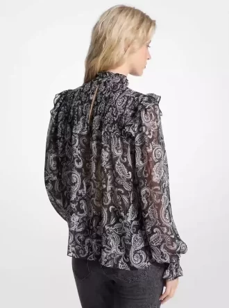 Bluse aus Georgette mit metallischem Paisley-Print