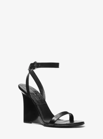 Claudia Keilsandalen aus Leder mit Krokodilprägung