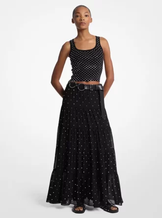 Cropped Tanktop aus Stretch-Viskose mit Nieten