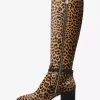 Ella Stiefelette mit Leopardenmuster aus Kalbsfell, weiter Schaft und Blockabsatz