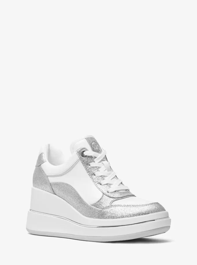 Emmy Glitzerverzierte Keilsandalen aus Leder