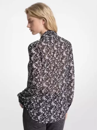 Georgette-Bluse mit Blumenmuster und Bindekragen