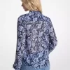 Georgette-Bluse mit Paisley-Muster und Bindekragen