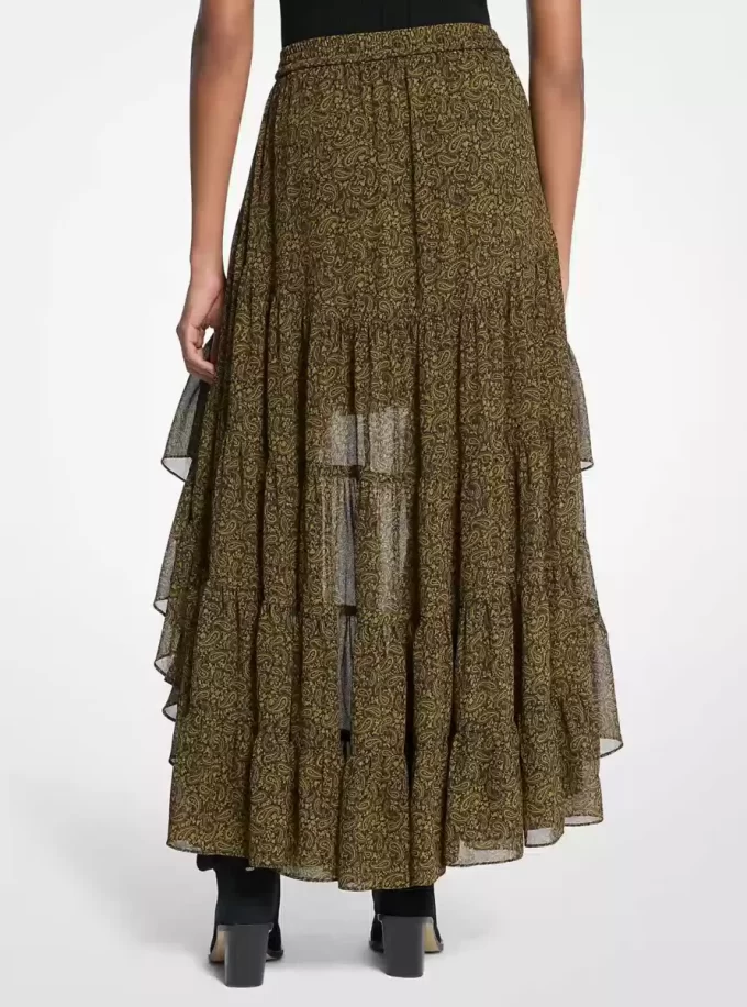 Georgette-Rock mit Paisley-Muster, asymmetrischem Saum und Stufenrock