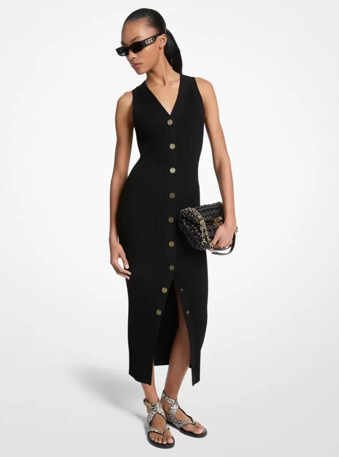 Geripptes Midikleid aus Stretch-Viskose