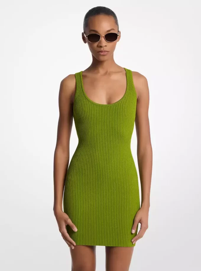 Geripptes Tankkleid aus Stretch-Viskose