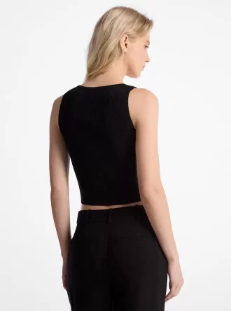 Geripptes Tanktop aus Viskosemischung mit Reißverschluss