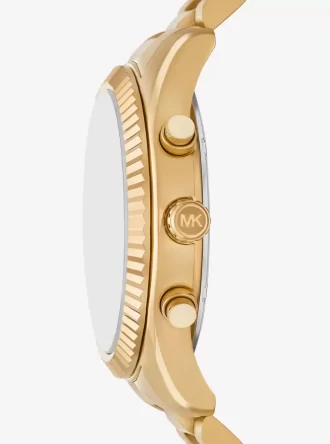 Geschenkset: Übergroße Lexington-Uhr in Goldoptik und Kartenetui aus geprägtem Leder mit Krokodilprägung