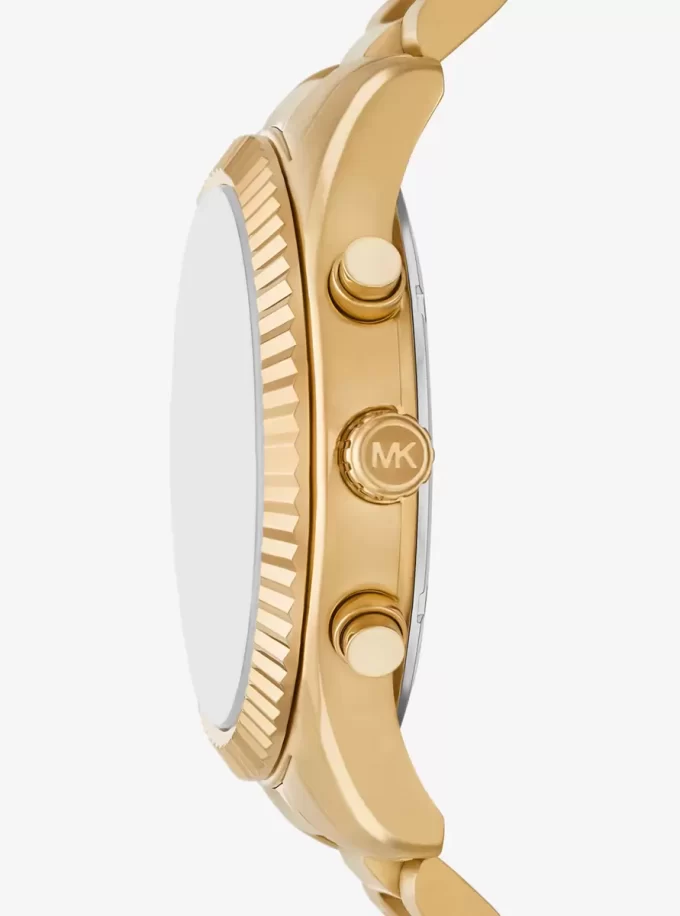 Geschenkset: Übergroße Lexington-Uhr in Goldoptik und Kartenetui aus geprägtem Leder mit Krokodilprägung