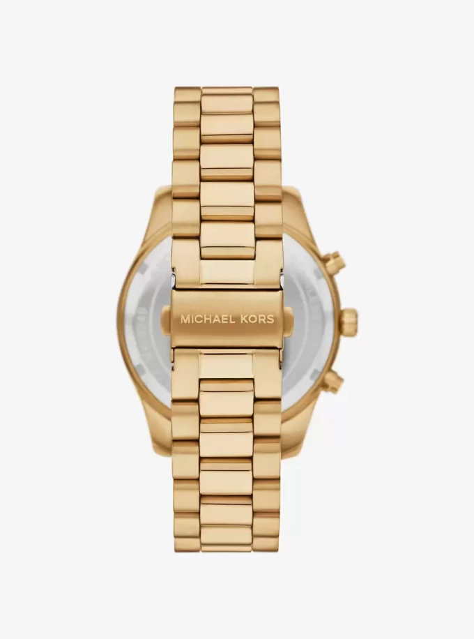 Geschenkset: Übergroße Lexington-Uhr in Goldoptik und Kartenetui aus geprägtem Leder mit Krokodilprägung