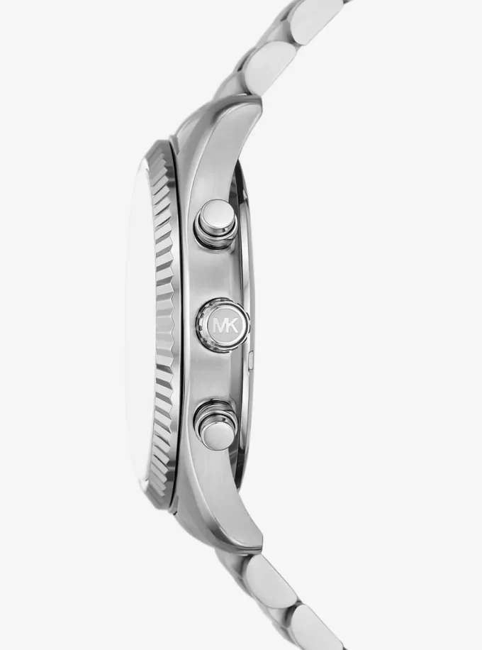 Geschenkset: Übergroße Lexington-Uhr in Silberoptik und Kartenetui aus Leder mit Krokodilprägung