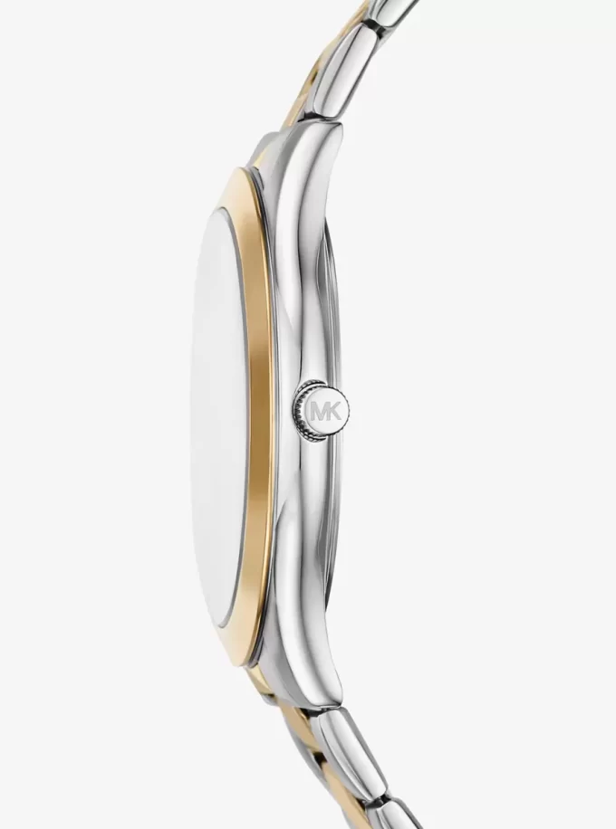 Geschenkset: Übergroße zweifarbige Aspyn-Uhr und Lederkartenetui