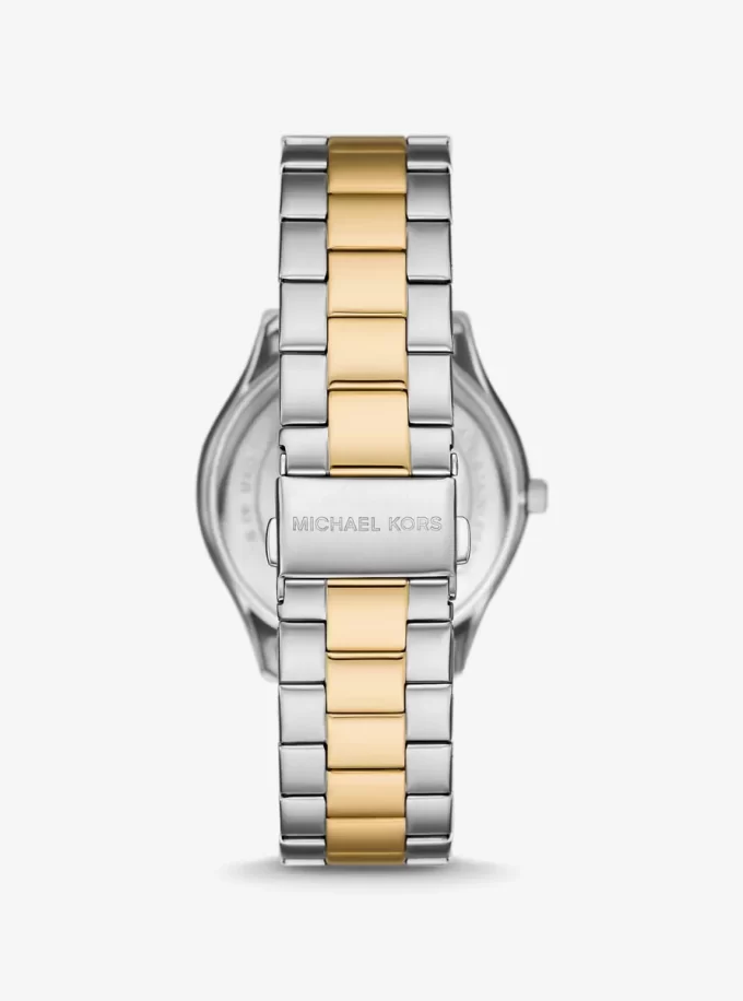 Geschenkset: Übergroße zweifarbige Aspyn-Uhr und Lederkartenetui