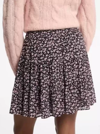 Gesteppter Rock aus Georgette mit Blumenmuster und Nieten