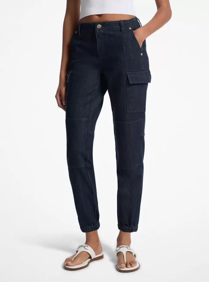 Gewaschene Stretch-Denim-Cargo-Jeans Gewaschene Stretch-Denim-Cargo-Jeans