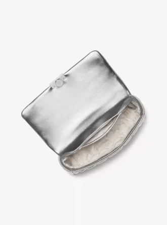 Große Tribeca Schultertasche aus gestepptem Metallic-Leder