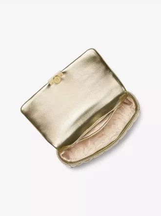 Große Tribeca Schultertasche aus gestepptem Metallic-Leder