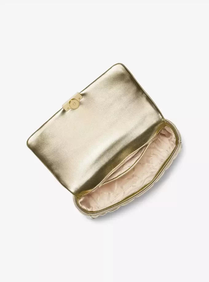 Große Tribeca Schultertasche aus gestepptem Metallic-Leder Große Tribeca Schultertasche aus gestepptem Metallic-Leder