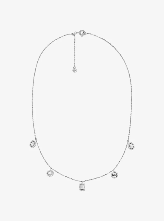 Halskette aus Sterlingsilber mit Pavé-Fassung und verschiedenen Anhängern, verziert mit Edelmetall-plattiertem Sterlingsilber