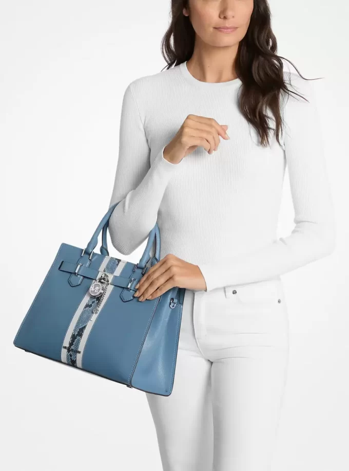 Hamilton Medium Leder- und Schlangenleder-Streifentasche