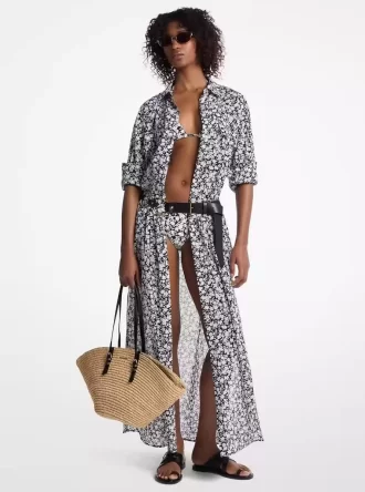 Hemdblusenkleid aus Baumwoll-Batist mit Blumenmuster