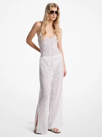 Hose aus Stretch-Nylon mit floraler Spitze und Kordelzug