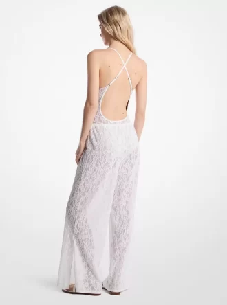 Hose aus Stretch-Nylon mit floraler Spitze und Kordelzug