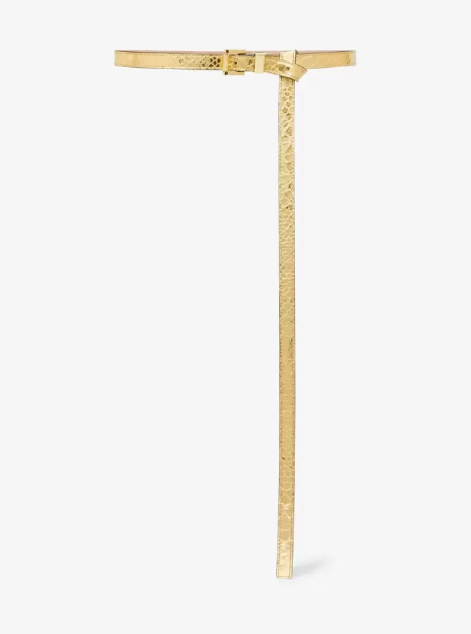 Hosengürtel aus geprägtem Leder mit metallischem Pythonmuster