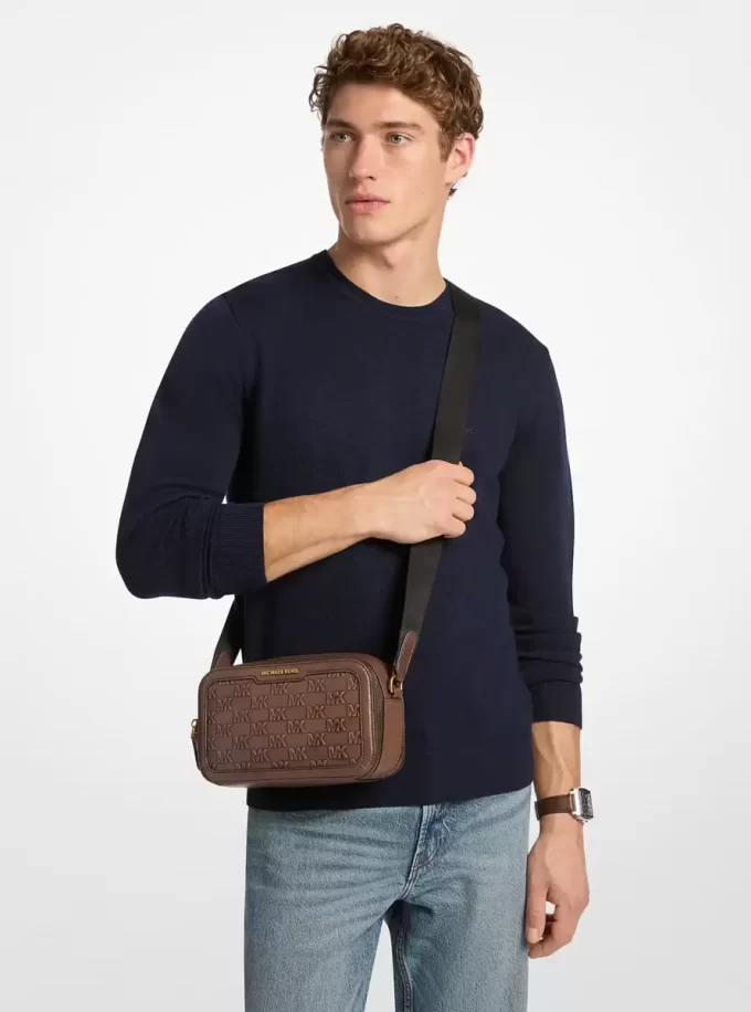 Hudson Logo geprägte, polierte Leder-Umhängetasche