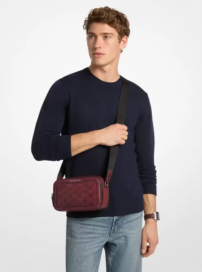 Hudson Logo geprägte, polierte Leder-Umhängetasche