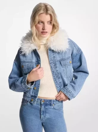 Jeansjacke mit Kunstpelzkragen