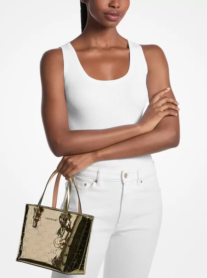 Jet Set Extra-Small Metallic Logo Debossed Convertible Tote Bag