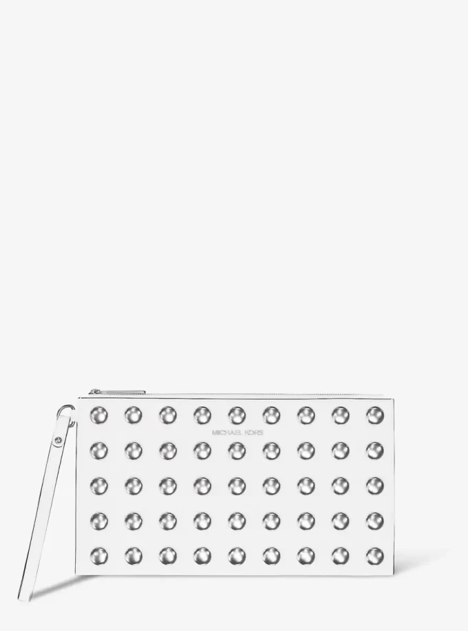 Jet Set Großes Armband aus genarbtem Leder mit Nieten